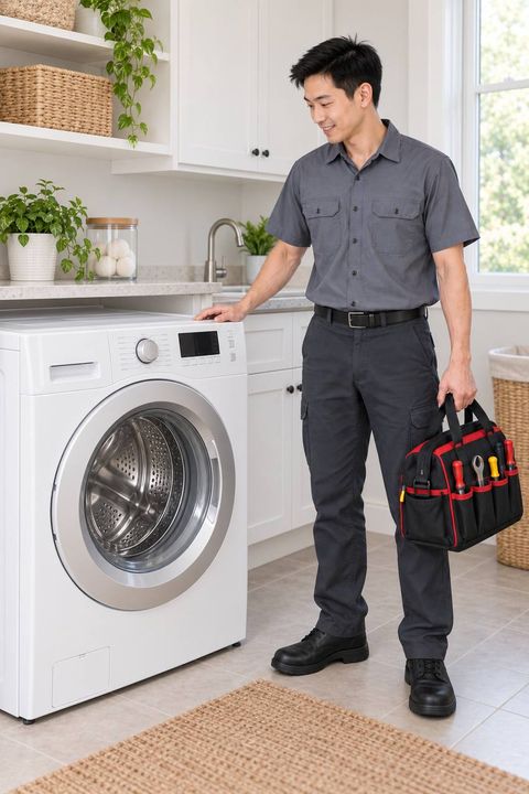 Error Code Appliance technician checking a front-load washer